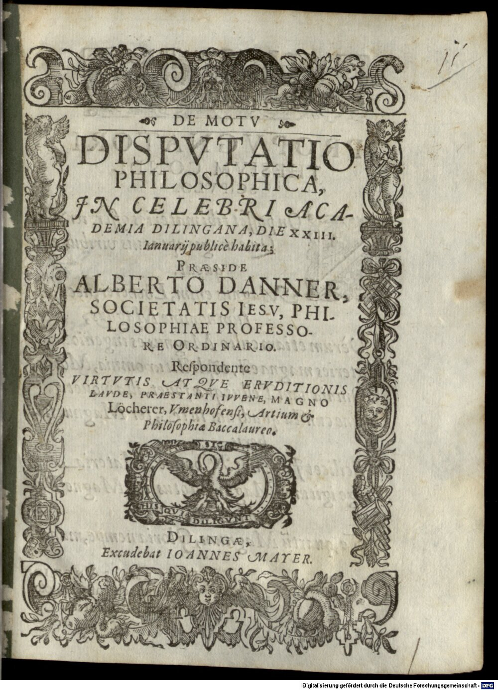 Danner, Albert: De motu disputatio philosophica Dilingae 1596 (4 Diss. 1307#Beibd.11)