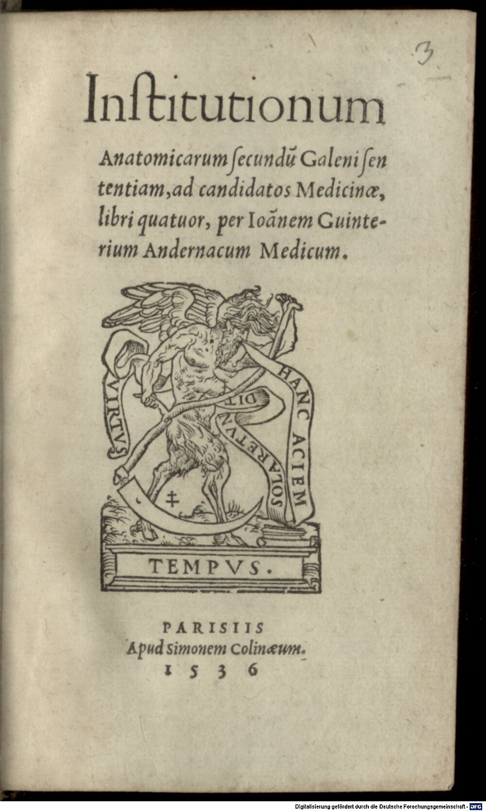 Winter, Johann: Institutiones anatomicae Paris 1536 (M.med. 8#Beibd.3)