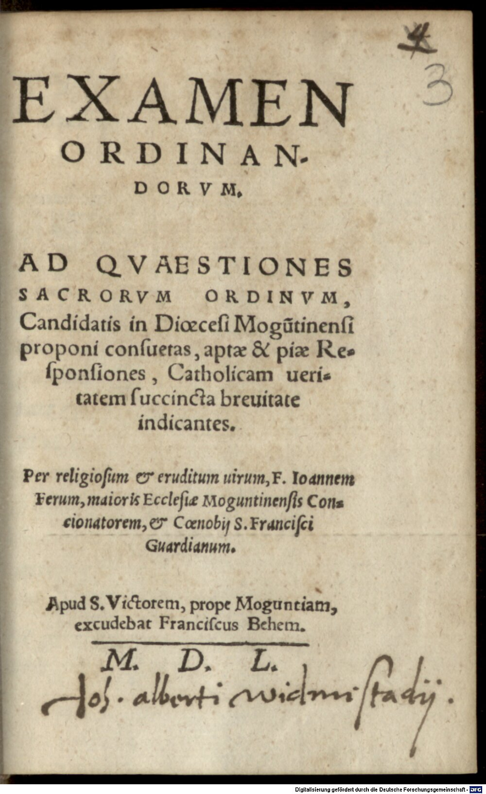 Wild, Johann: Examen Ordinandorvm Moguntiam 1550 (P.lat. 461#Beibd.3)