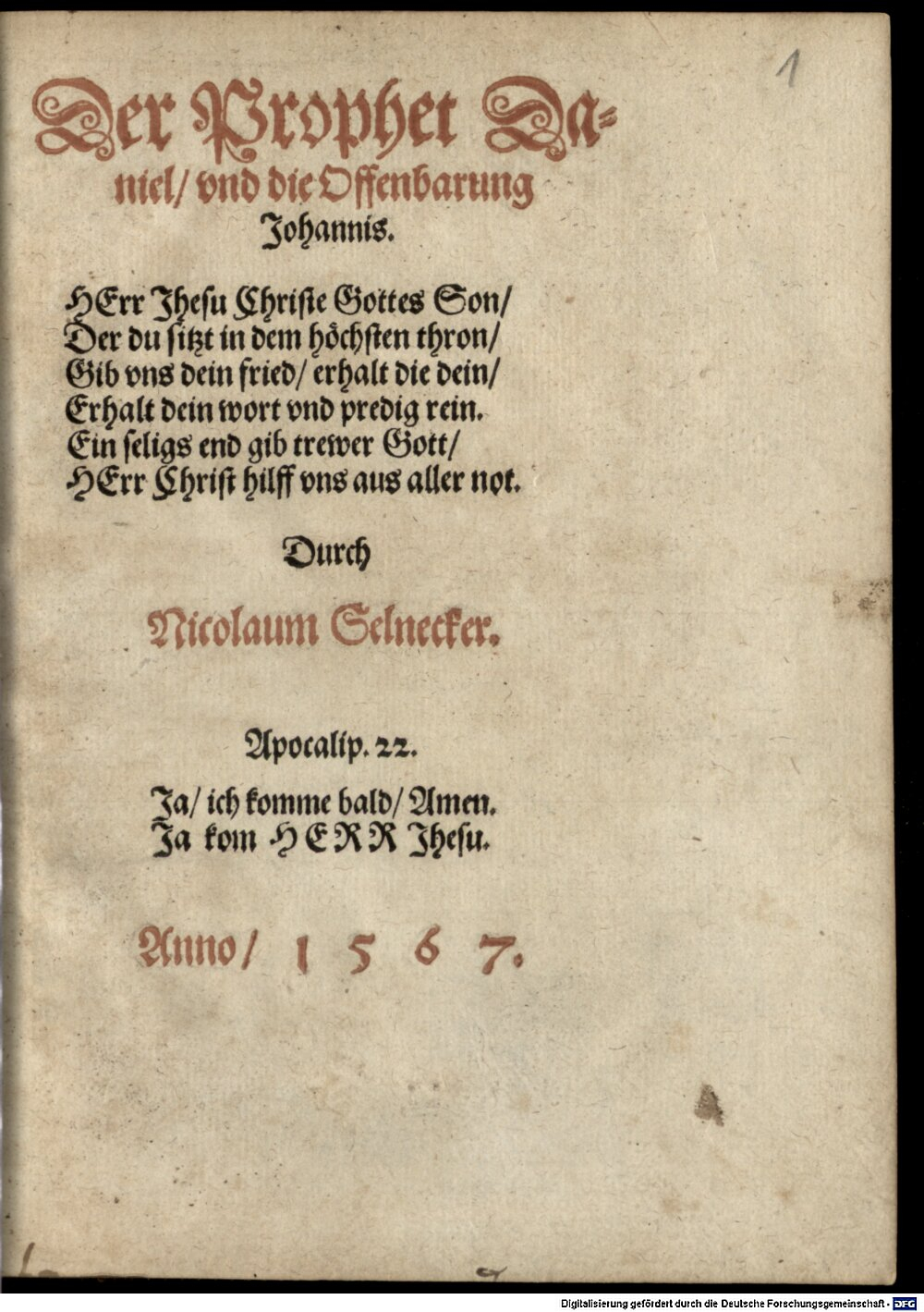 Selnecker, Nikolaus: Der Prophet Daniel, und die Offenbarung Johannis Leipzig 1567 (Exeg. 1362 u#Beibd.1)