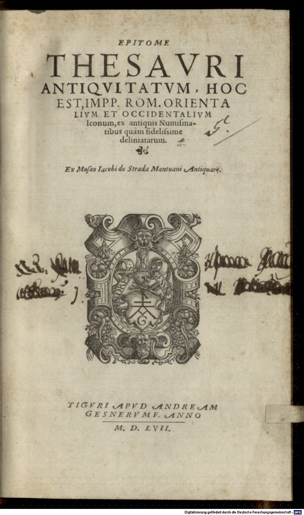 Strada, Jacobus: Epitome thesauri antiquitatum Tiguri 1557 (Diss. 32#Beibd.5)