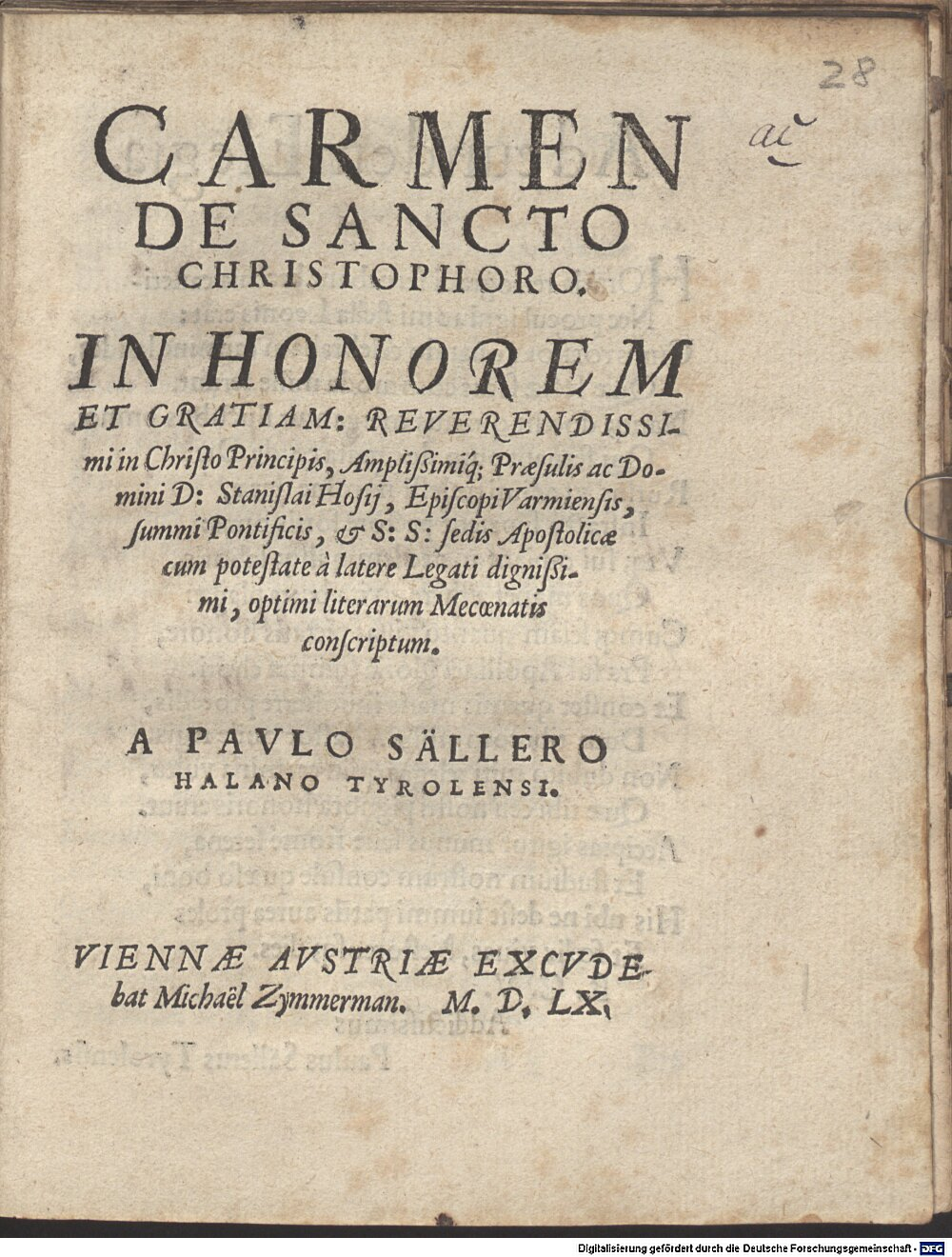 Säller, Paul: Carmen de Sancto Christophoro Vienna 1560 (P.o.lat. 1667 t#Beibd.28)