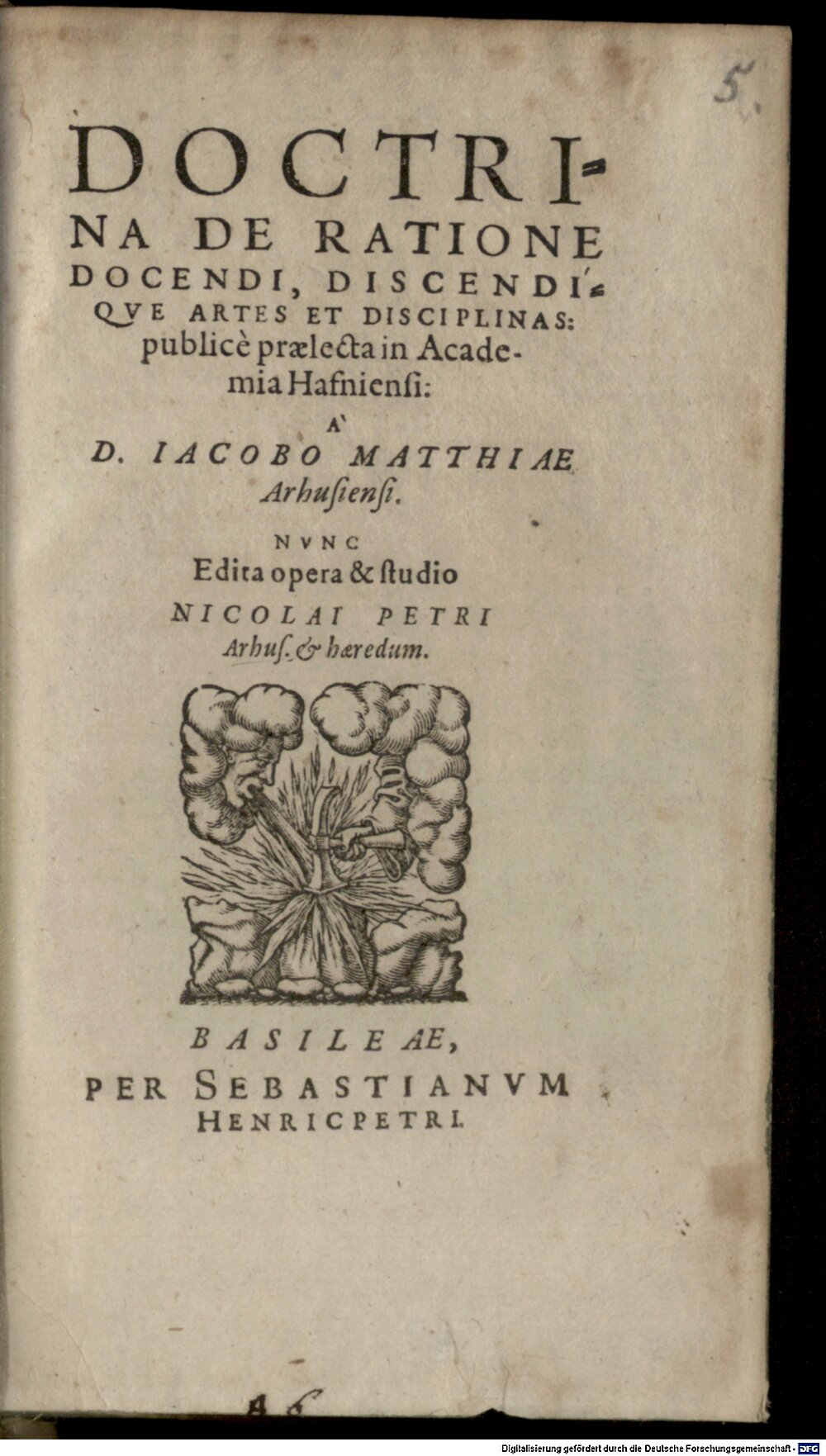 Madsen, Jacob: Doctrina De Ratione Docendi, Discendiqve Artes Et Disciplinas Basileae 1590 (Paed.pr. 3797#Beibd.5)