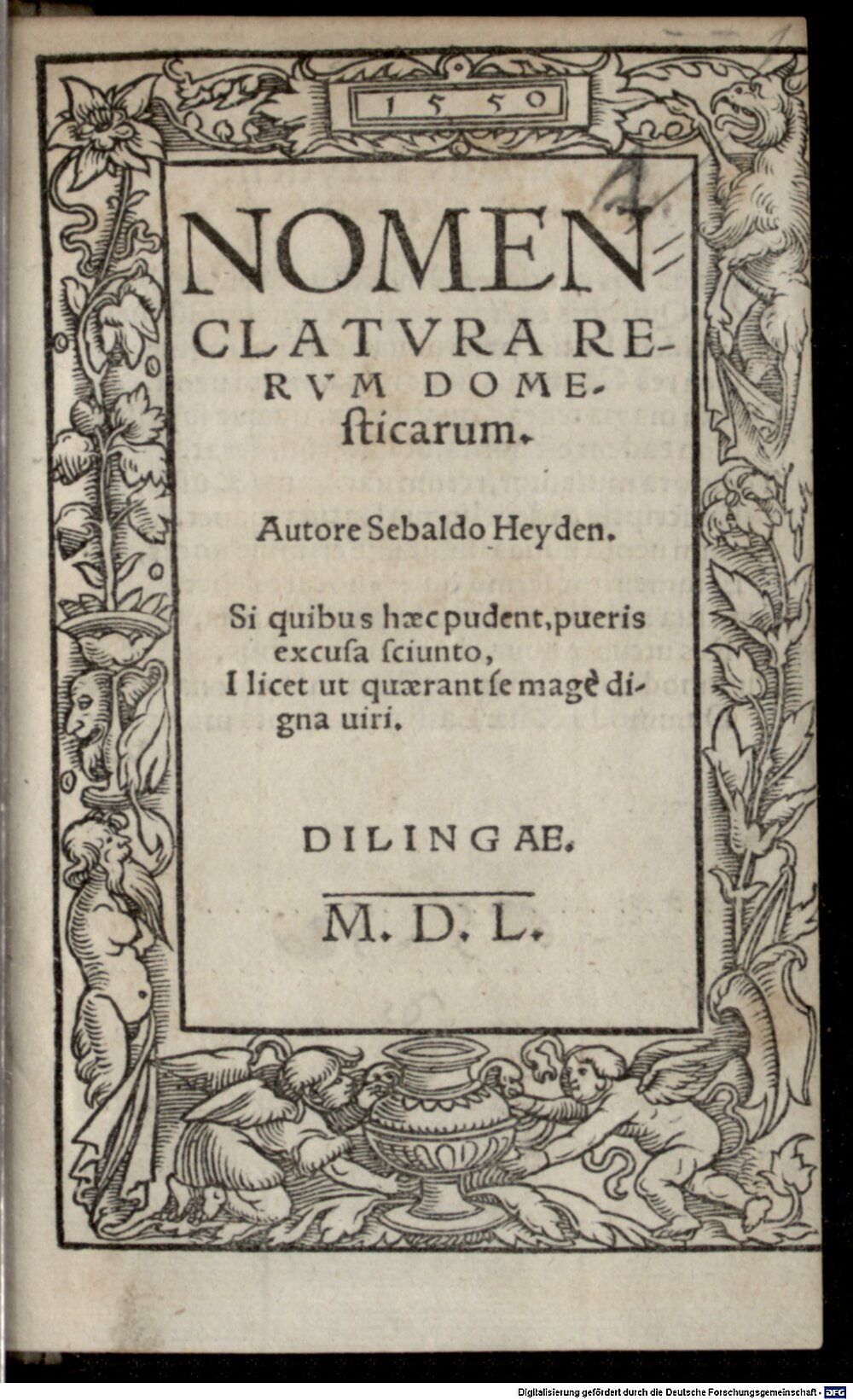 Heyden, Sebald: Nomenclatura rerum domesticarum Dilingae 1550 (Paed.pr. 909#Beibd.1)