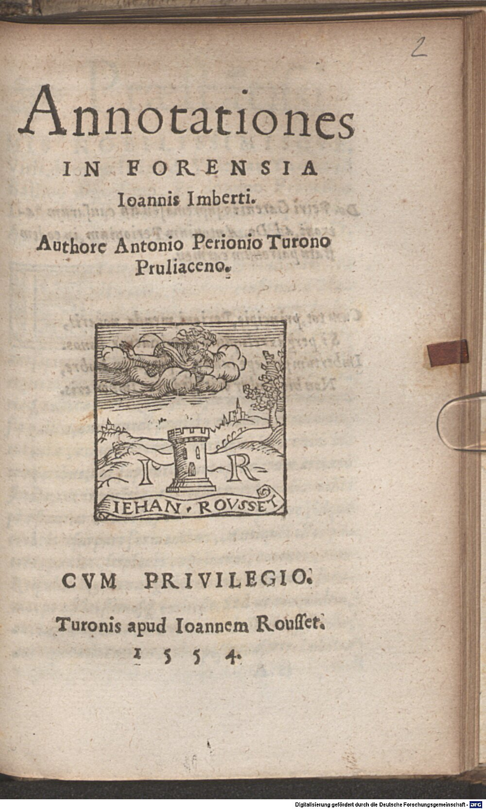 Périon, Antoine: Annotationes in Forensia Joannis Imberti Turonis 1554 (J.rom.m. 510#Beibd.2)
