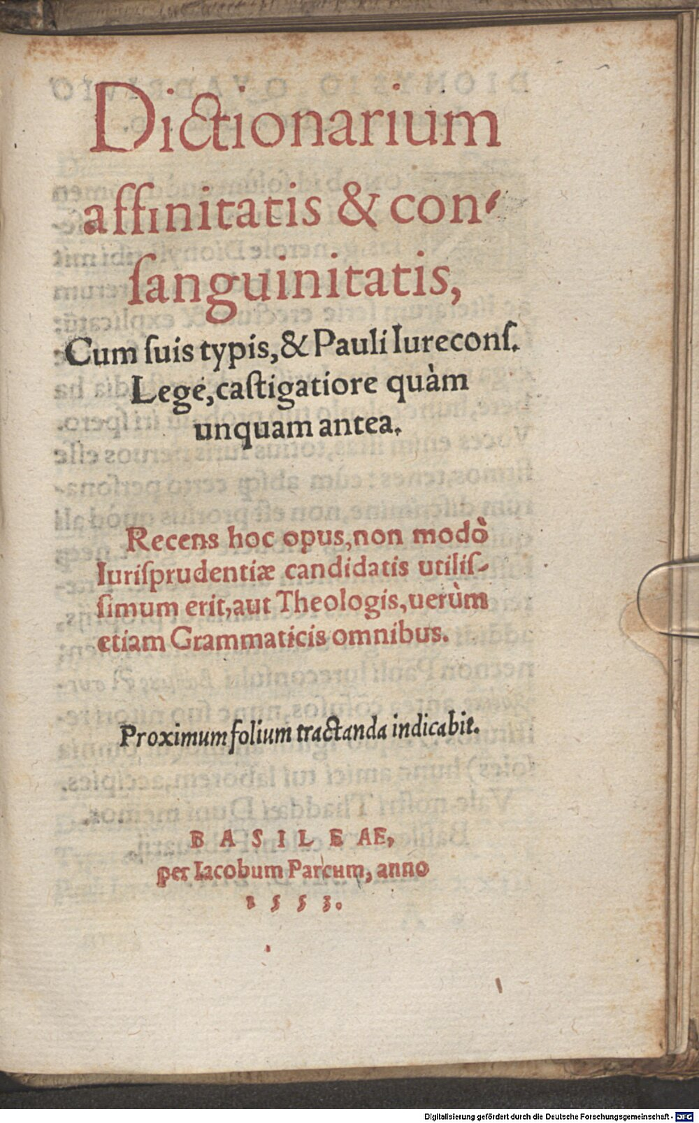 : Dictionarium affinitatis et Consanguinitatis Basilea 1553 (J.rom.m. 510#Beibd.3)