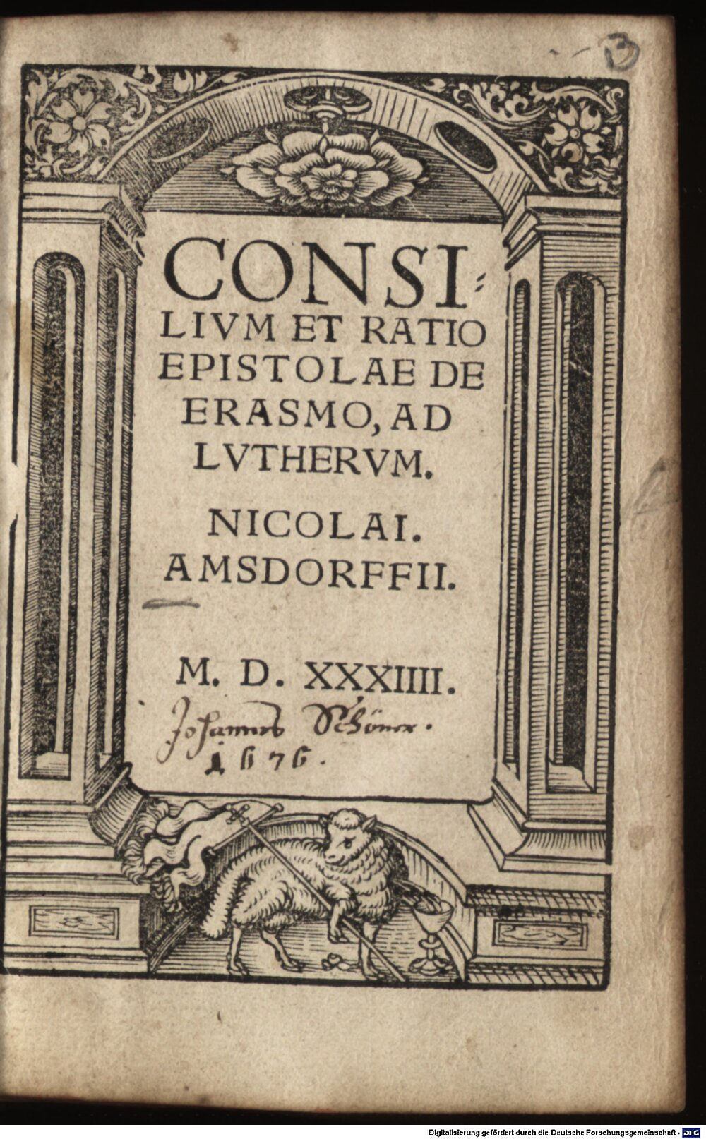 Amsdorff, Nicolaus von: Consilium et ratio epistolae de Erasmo, ad Lutherum Nicolai Amsdorffii Magdeburgum 1534 (Exeg. 1190#Beibd.3)