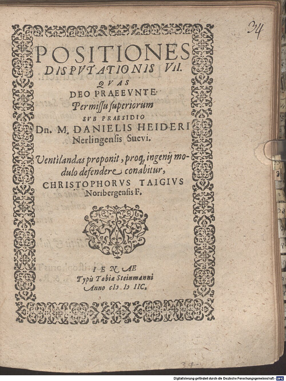 Heider, Daniel: Positiones disputationis VII. Jena 1598 (4 Diss. 2273#Beibd.34)