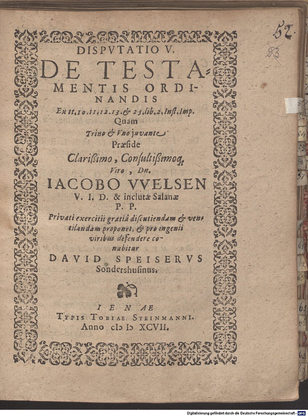 Welsen, Jacob: Positiones disputationis Jena 1597 (4 Diss. 2273#Beibd.52)