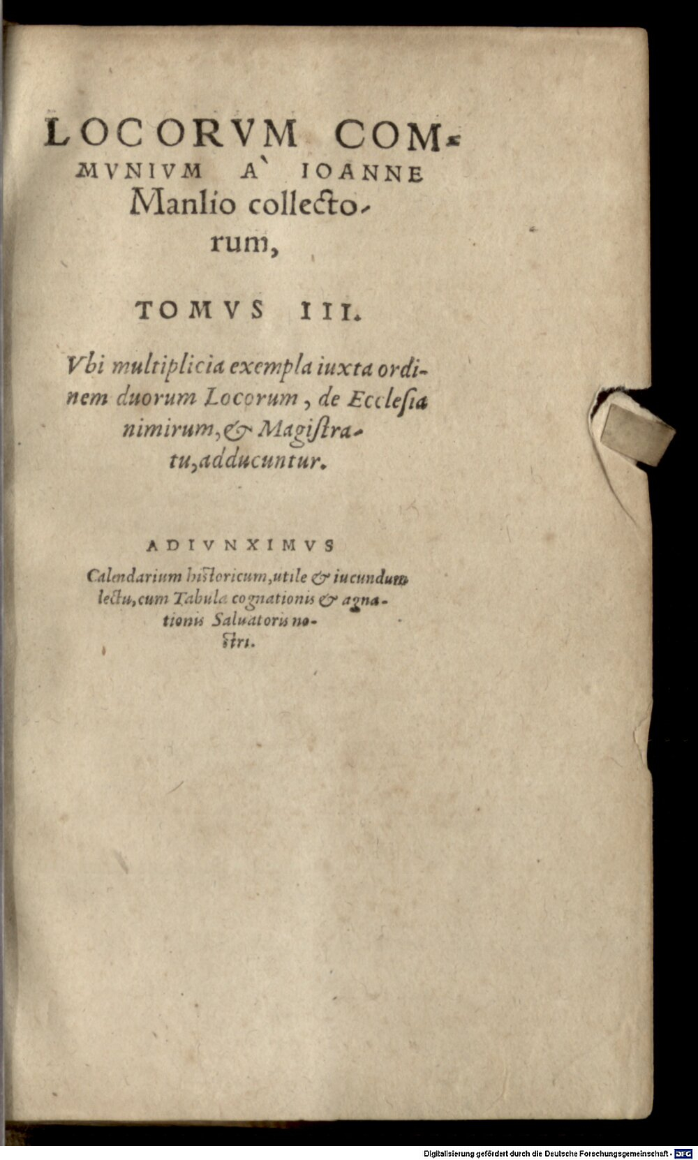 Manlius, Johannes: Locorvm communium collectanea Basileae (1563) (Dogm. 632-1/3#3)