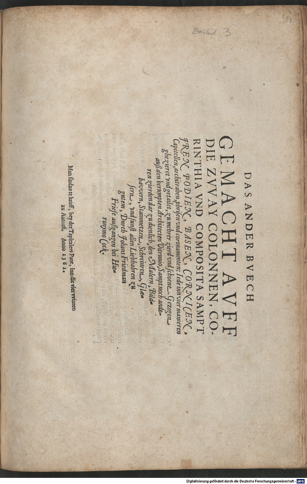 Vries, Hans Vredeman de: Architectvra De Oorden Tvschana Antvverpen 1581 (Res/2 A.civ. 203#Beibd.3)