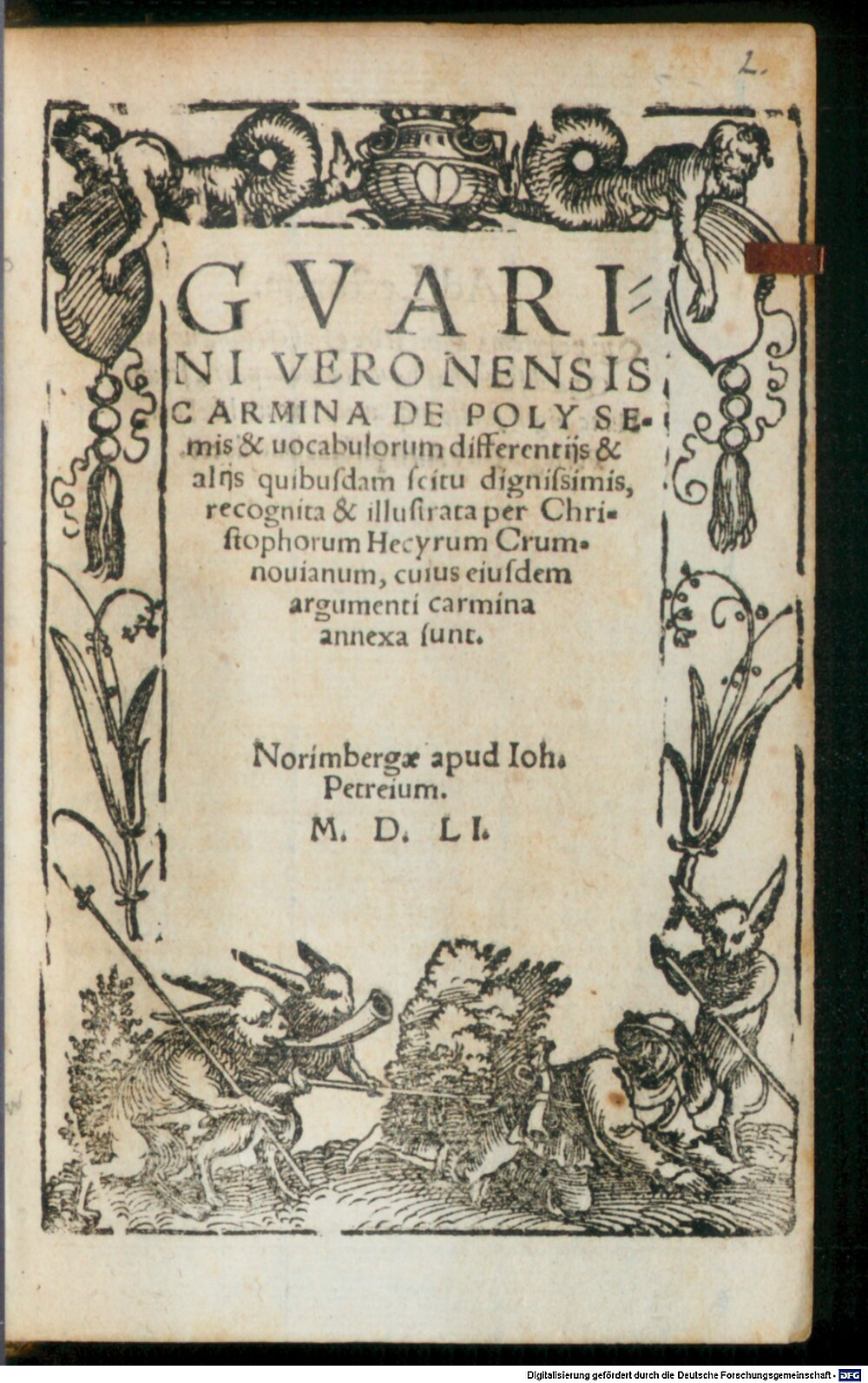 Guarinus <Veronensis>: Carmina de polysemis et vocabulorum differentiis Norimberga 1551 (Rar. 1667#Beibd.2)