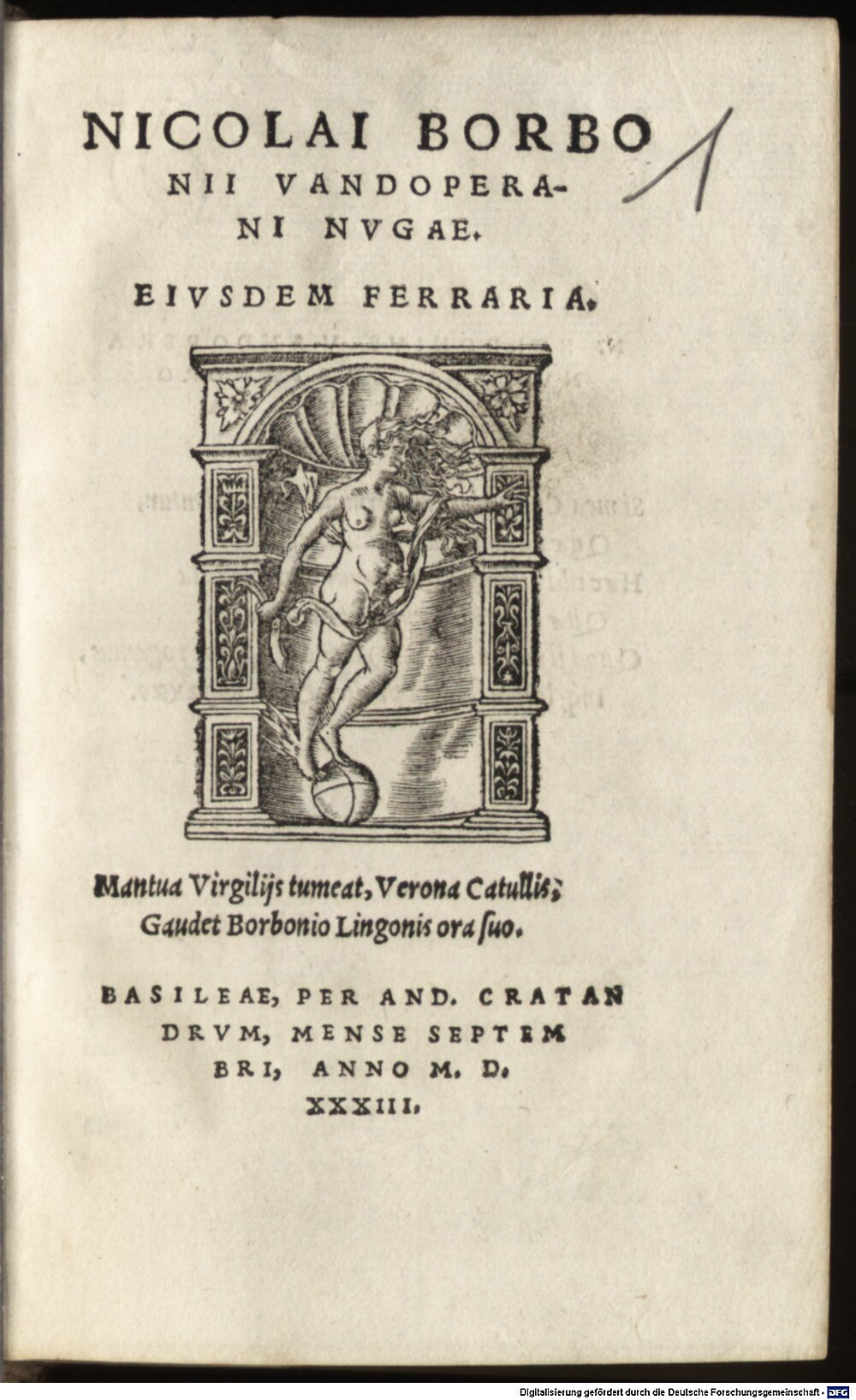 Bourbon, Nicolas: Nugae Basileae 1533 (L.impr.c.n.mss. 1086#Beibd.1)