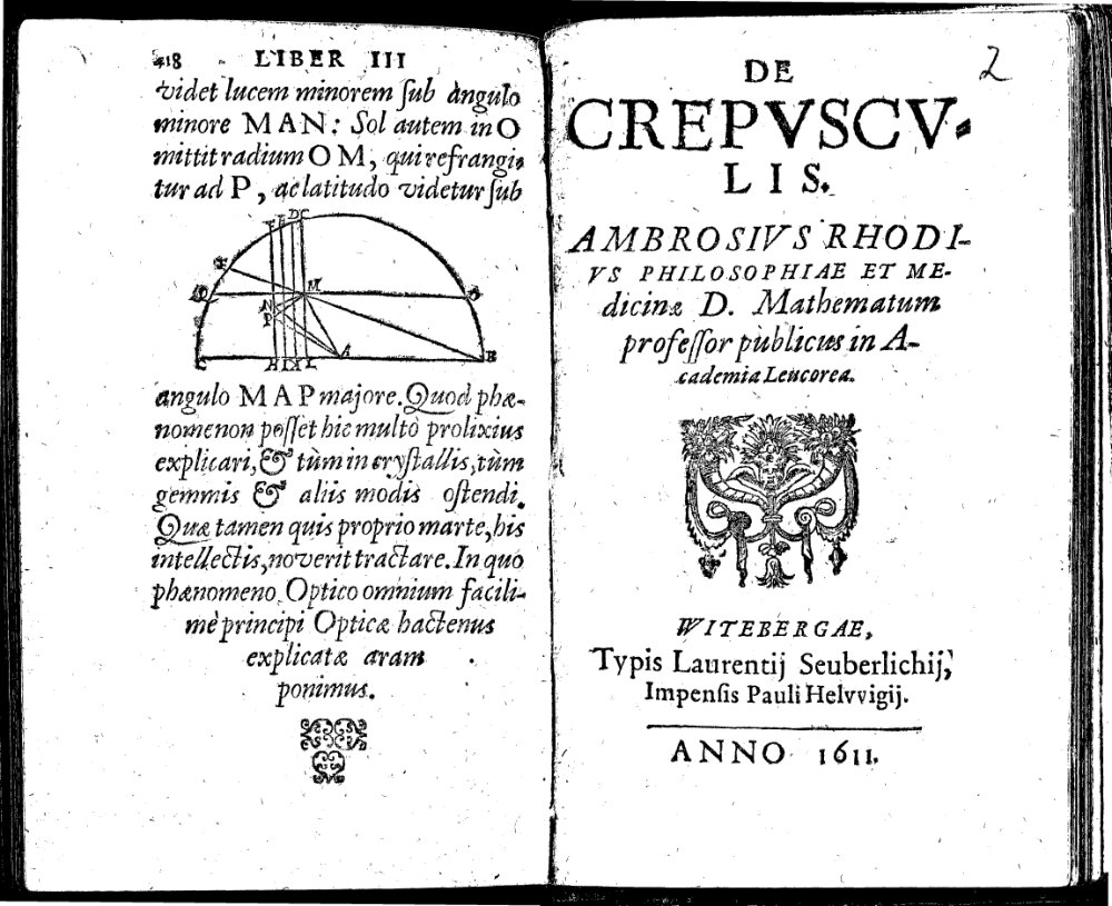 Rhodius, Ambrosius: De Crepvscvlis Witebergae 1611 (A.gr.b. 1458#Beibd.2)