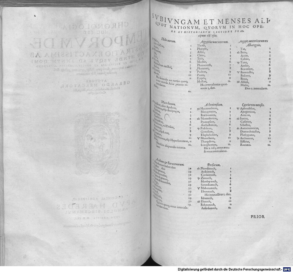 Mercator, Gerhard: Chronologia, Hoc Est Temporvm Demonstratio Exactissima, Ab Initio Mvndi, Vsqve Ad Annvm Domini M.D.LXVIII. Ex Eclipsibvs Et Observationibvs Astronomicis omnium temporum ... concinnata Coloniae Agrippinae 1569 (2 H.int. 67 a)