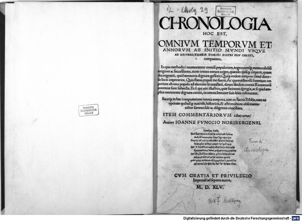 Funck, Johann: Chronologia Hoc Est: Omnivm Temporvm Et Annorvm Ab Initio Mvndi Vsqve Ad Resvrrectionem Domini Nostri Iesv Christi, computatio Norimberga 1545 (2 Chrlg. 29)