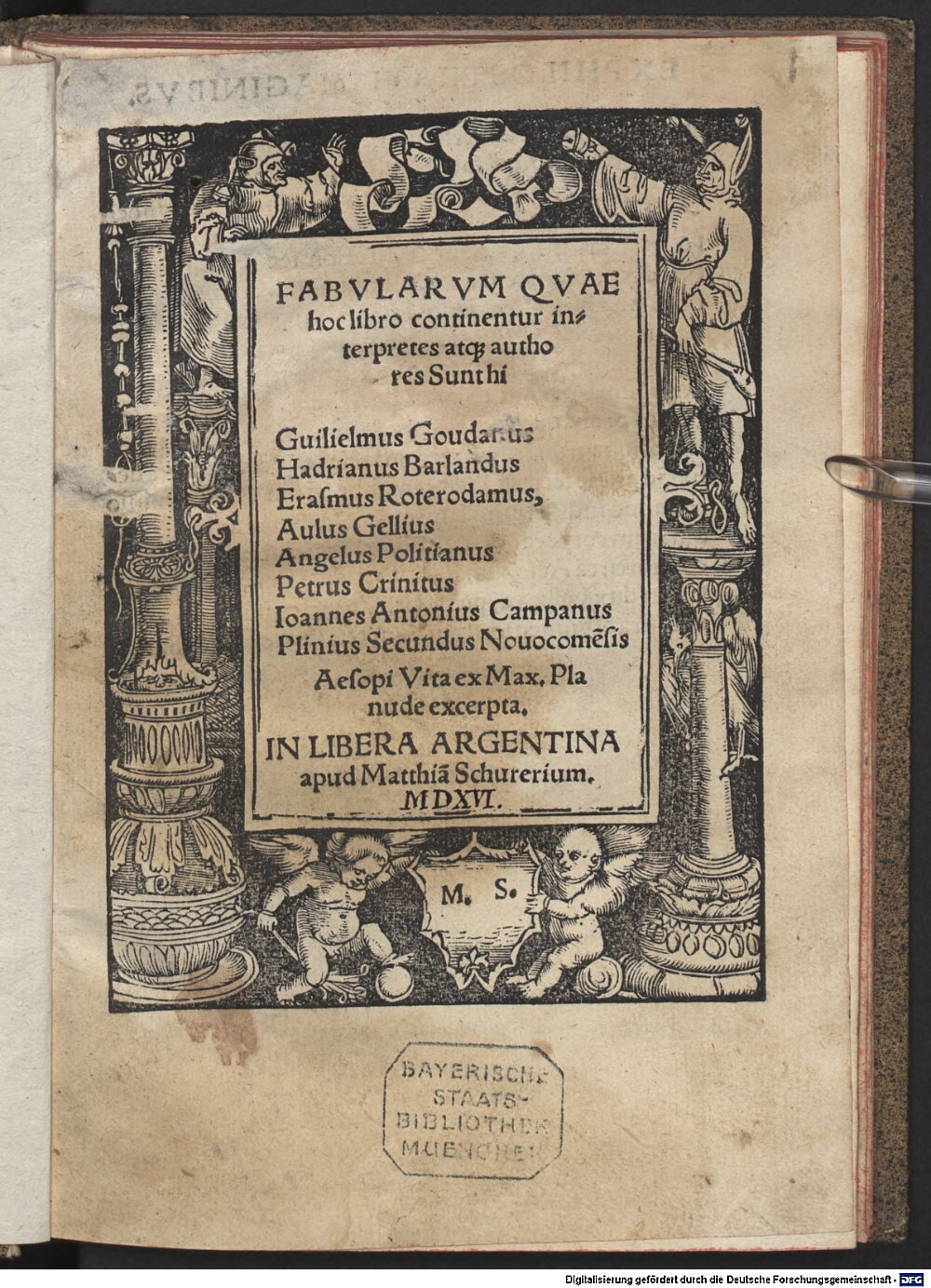 Aesopus: Fabularum que hoc libro continentur, interpretes atque authores sunt hi: Guil. Goudanus, Hadr. Barlandus ... Argentoratum 1516 (4 A.gr.b. 68 p)