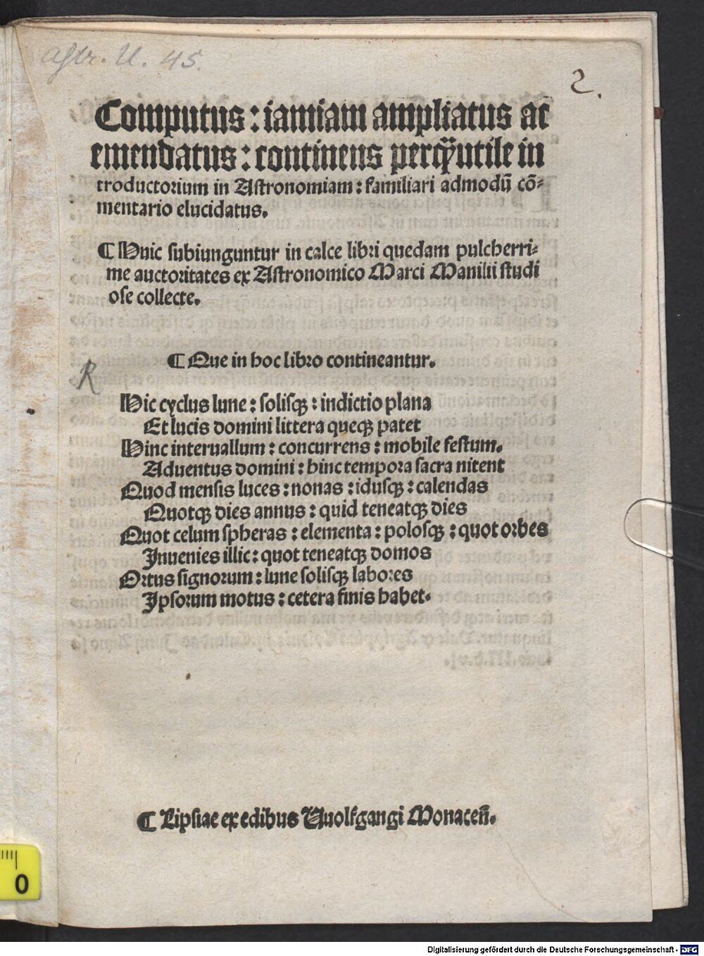 Schaupechius, Melchior: Computus Lipsia 1507 (Res/4 Astr.u. 45)