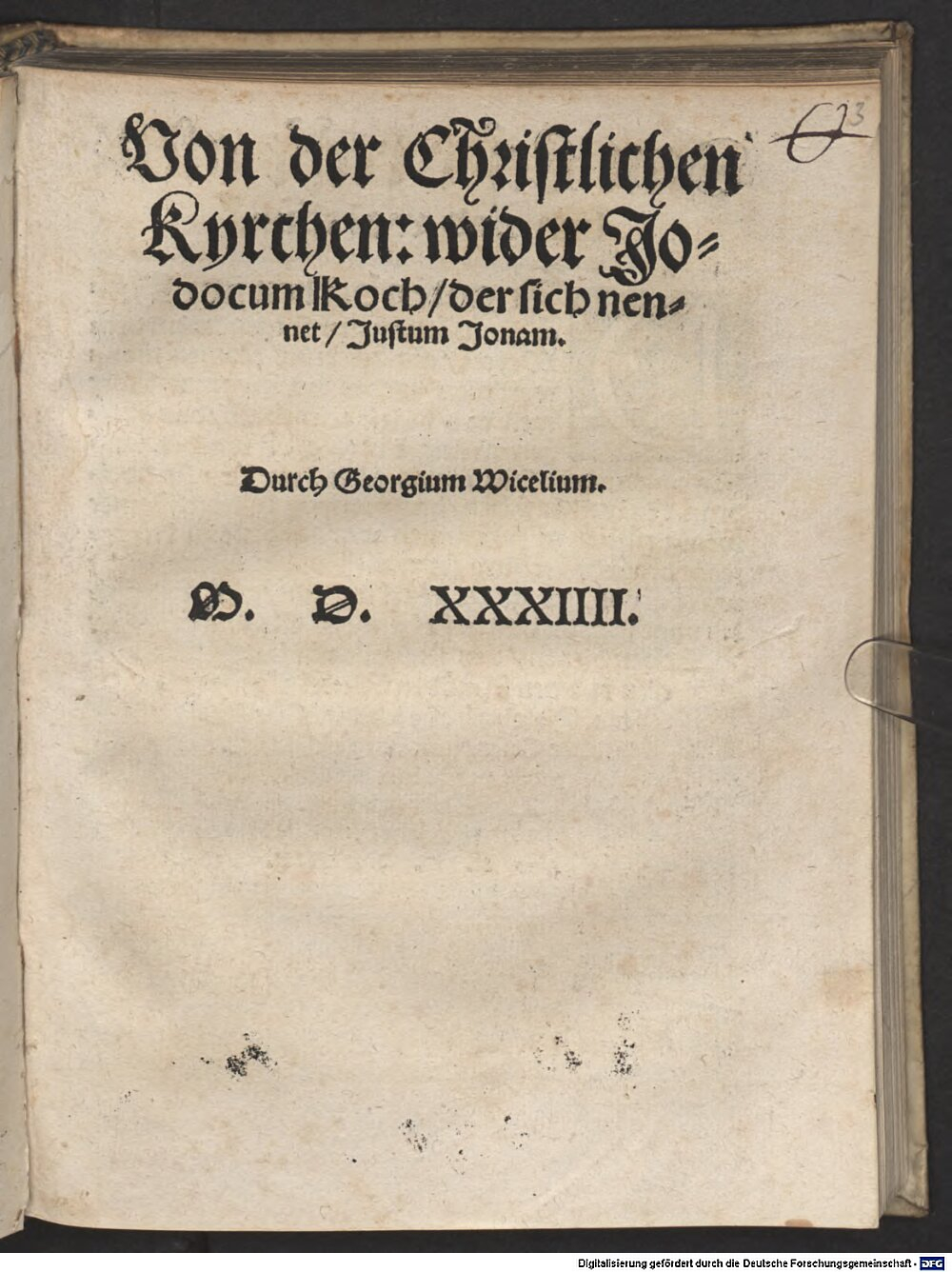 Witzel, Georg: Von der Christlichen Kyrchen Leiptzig 1534 (Res/4 Polem. 2587#Beibd.3)