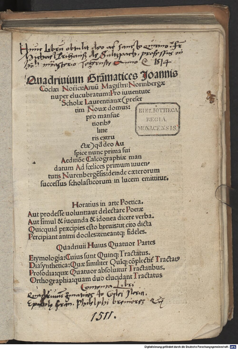 Cochlaeus, Johannes: Quadrivium Grammatices Norimberga 1511 (4 L.lat. 104)