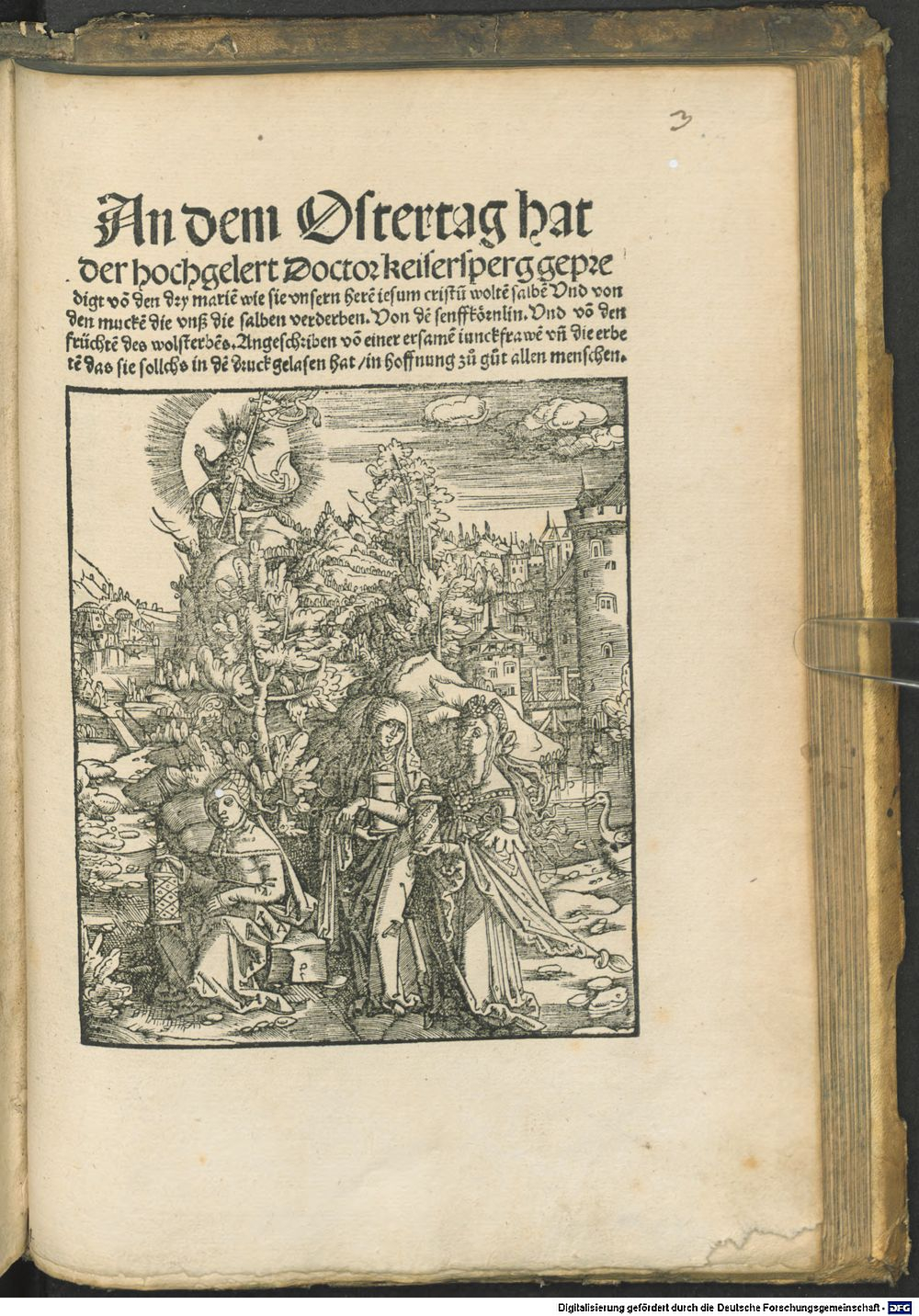 Geiler von Kaysersberg, Johannes: An dem Ostertag hat der hochgelert Doctor keisersperg gepredigt vo[n] den dry marie[n] wie sie vnsern here[n] iesum cristu wolte[n] salbe[n] Vnd von den mucke[n] die vn� die salben verderben Stra�burg 1520 (Res/P.lat. 874#Beibd.3)