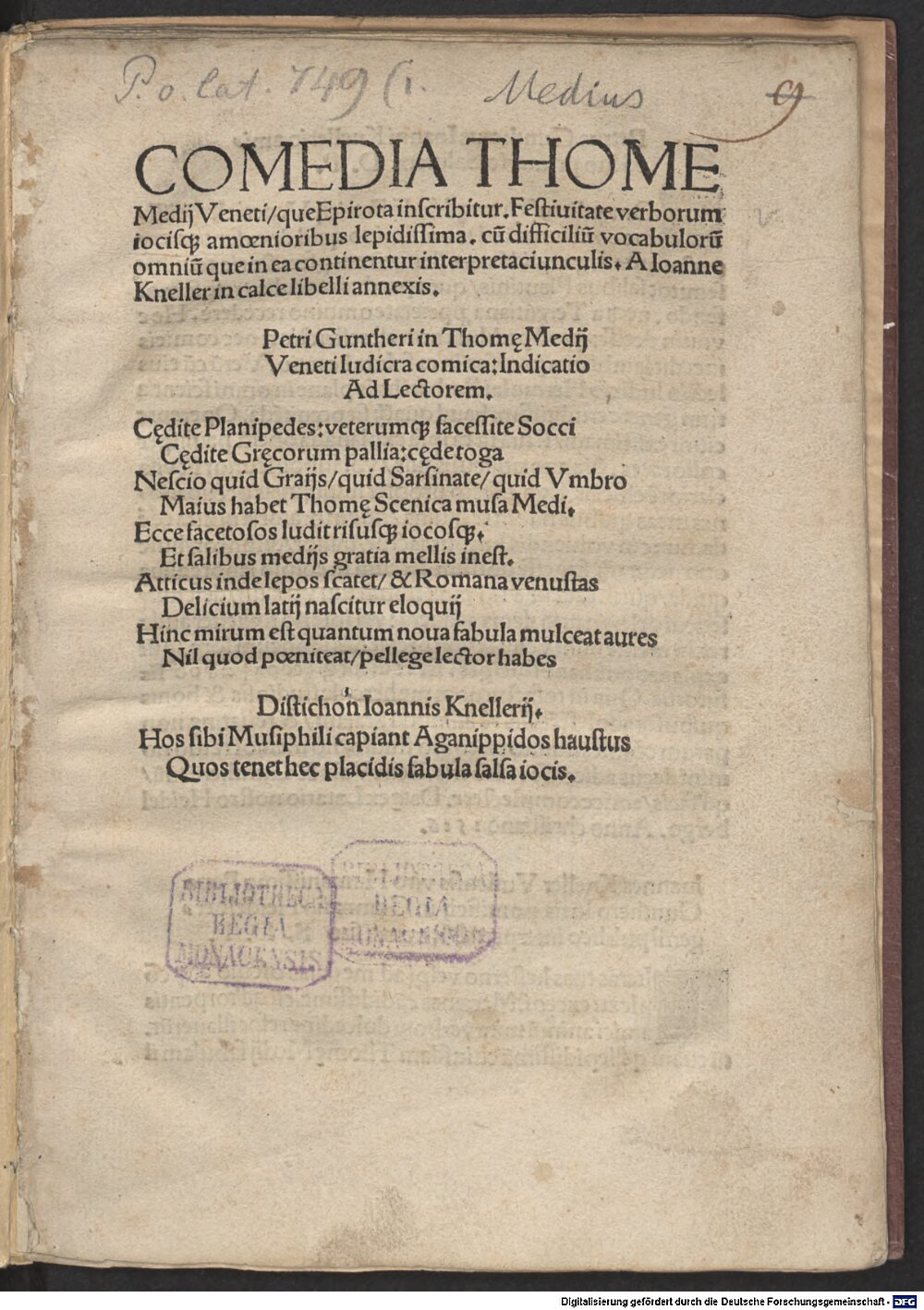 Medius, Thomas: Comedia ... Epirota Oppenheim 1516 (Res/4 P.o.lat. 749,1)