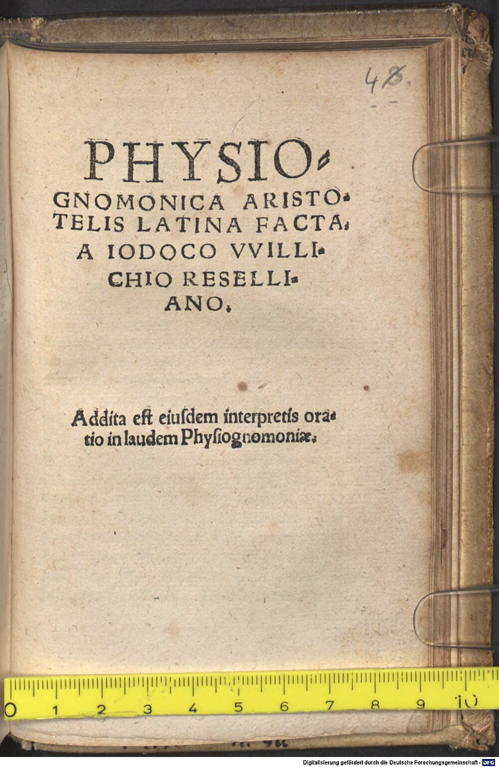Aristoteles: Physiognomonica Vitebergae 1598 (Ph.sp. 957#Beibd.4)
