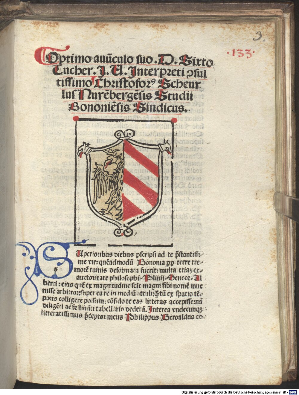 Beroaldo, Filippo: Opusculum Philippi Beroaldi de terraemotu et pestilentia Bononia 1505 (Res/4 Germ.g. 197 g#Beibd.3)