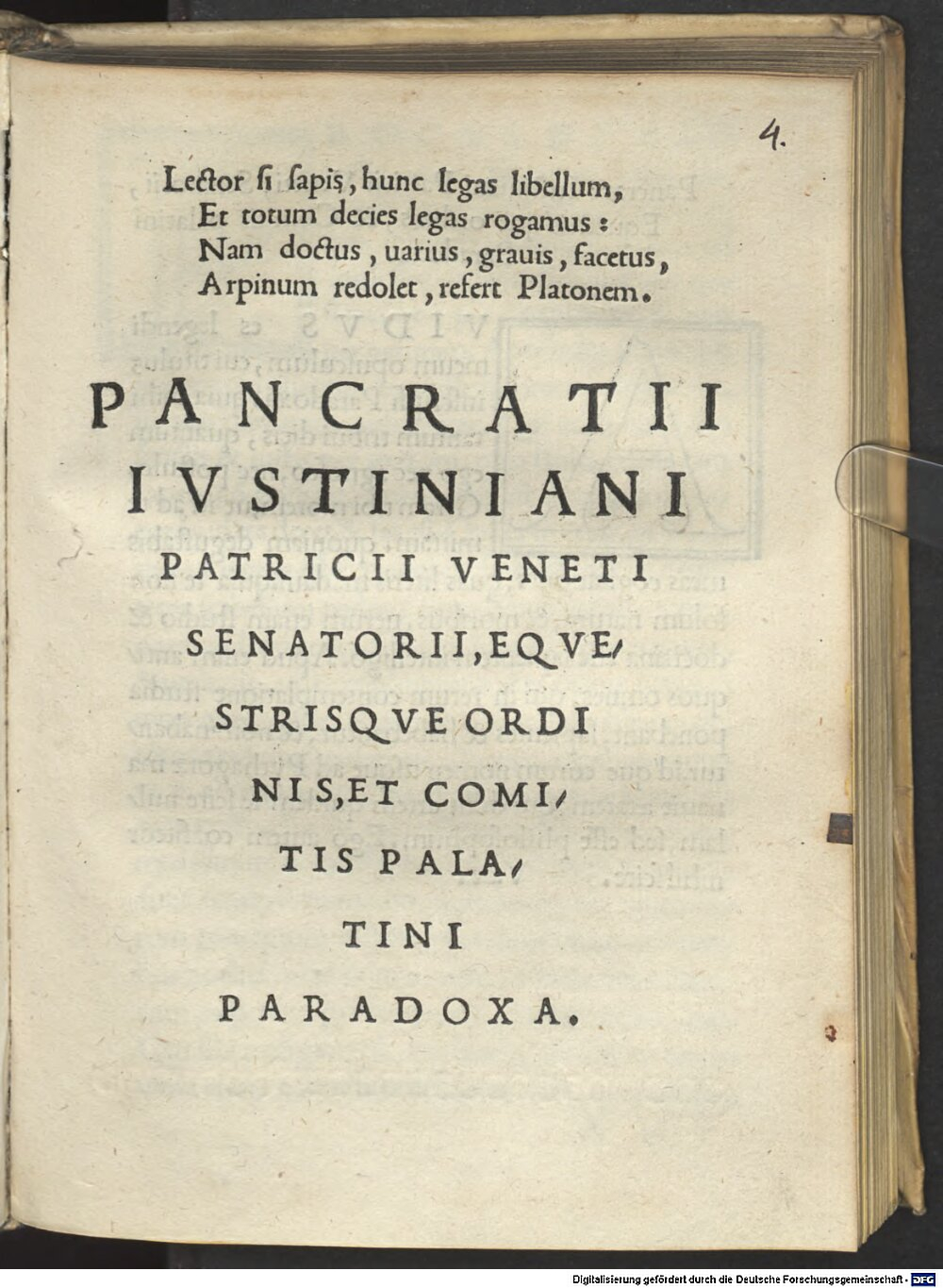 Giustiniani, Pancrazio: Paradoxa Venetia 1530 (4 L.eleg.m. 24#Beibd.4)