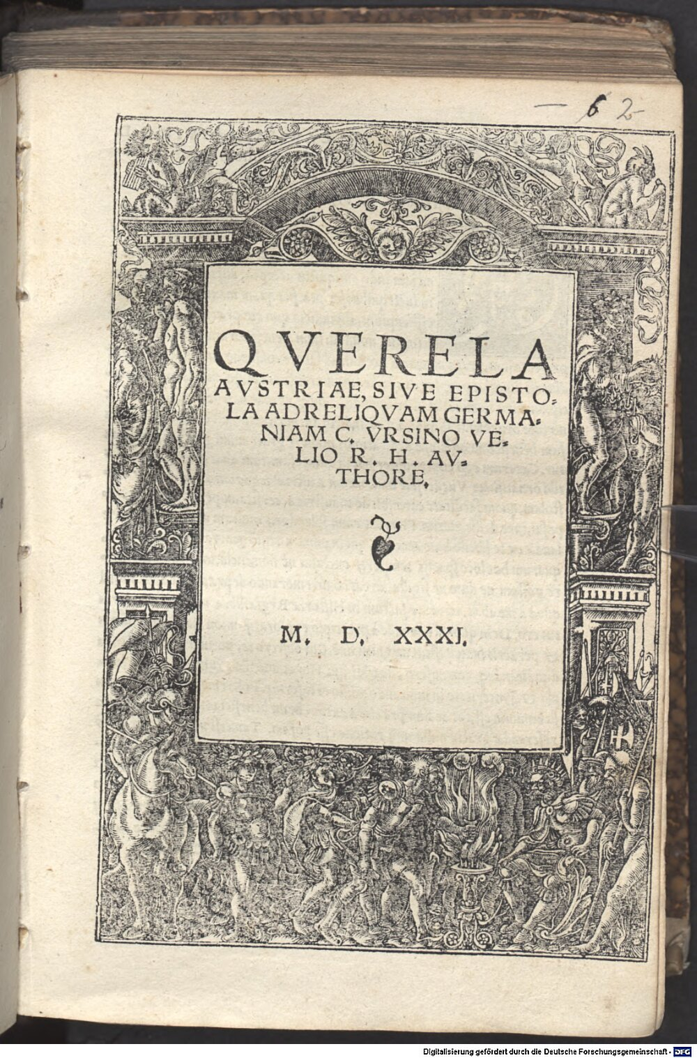 Velius, Caspar Ursinus: Querela Austriae sive epistola ad reliquam Germaniam Augusta Vindelicorum 1531 (Res/4 A.lat.a. 27#Beibd.2)