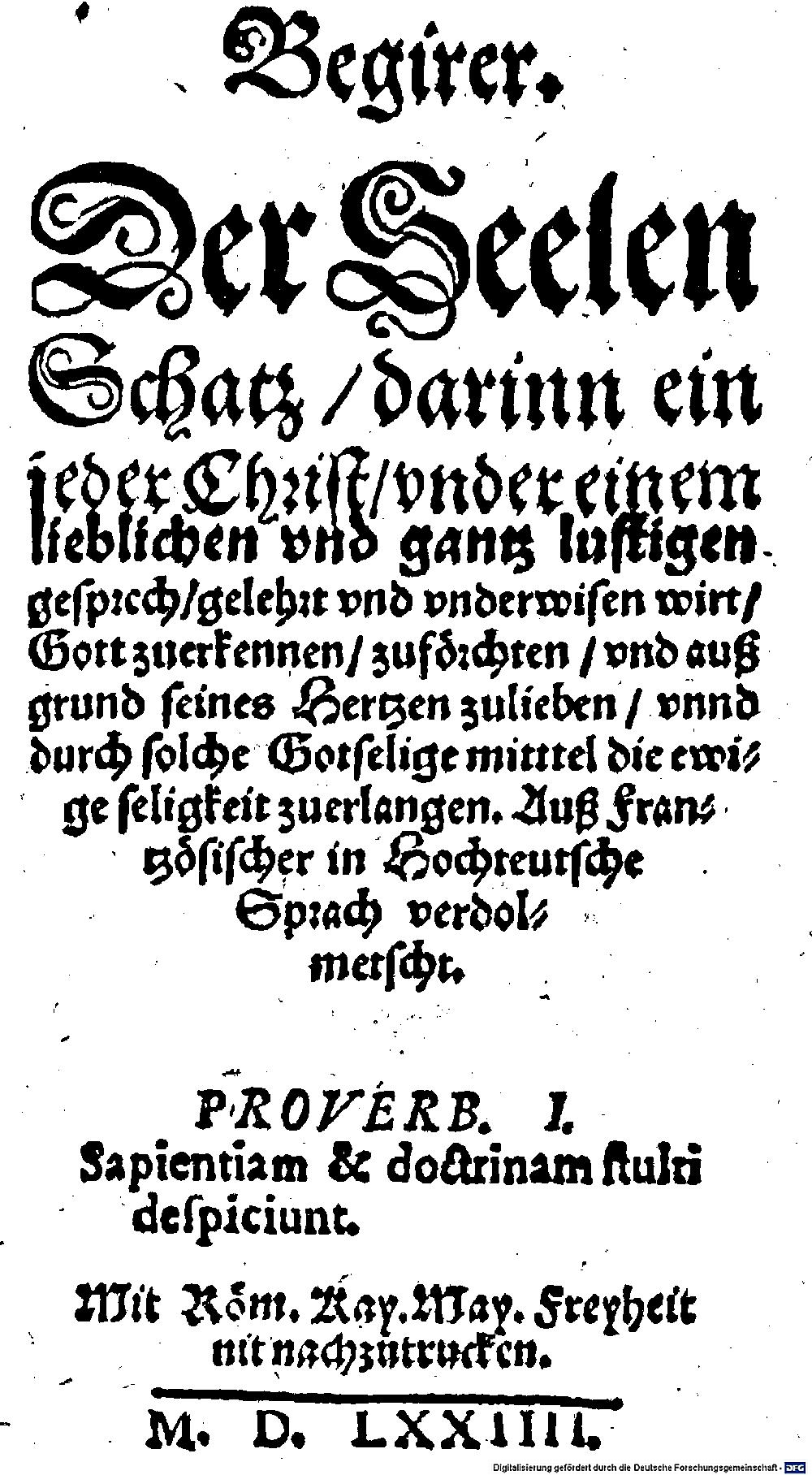 Blanckwalt, Justus: Begirer der Seelen Schatz Dilingen 1574 (Asc. 1865#Beibd.2)