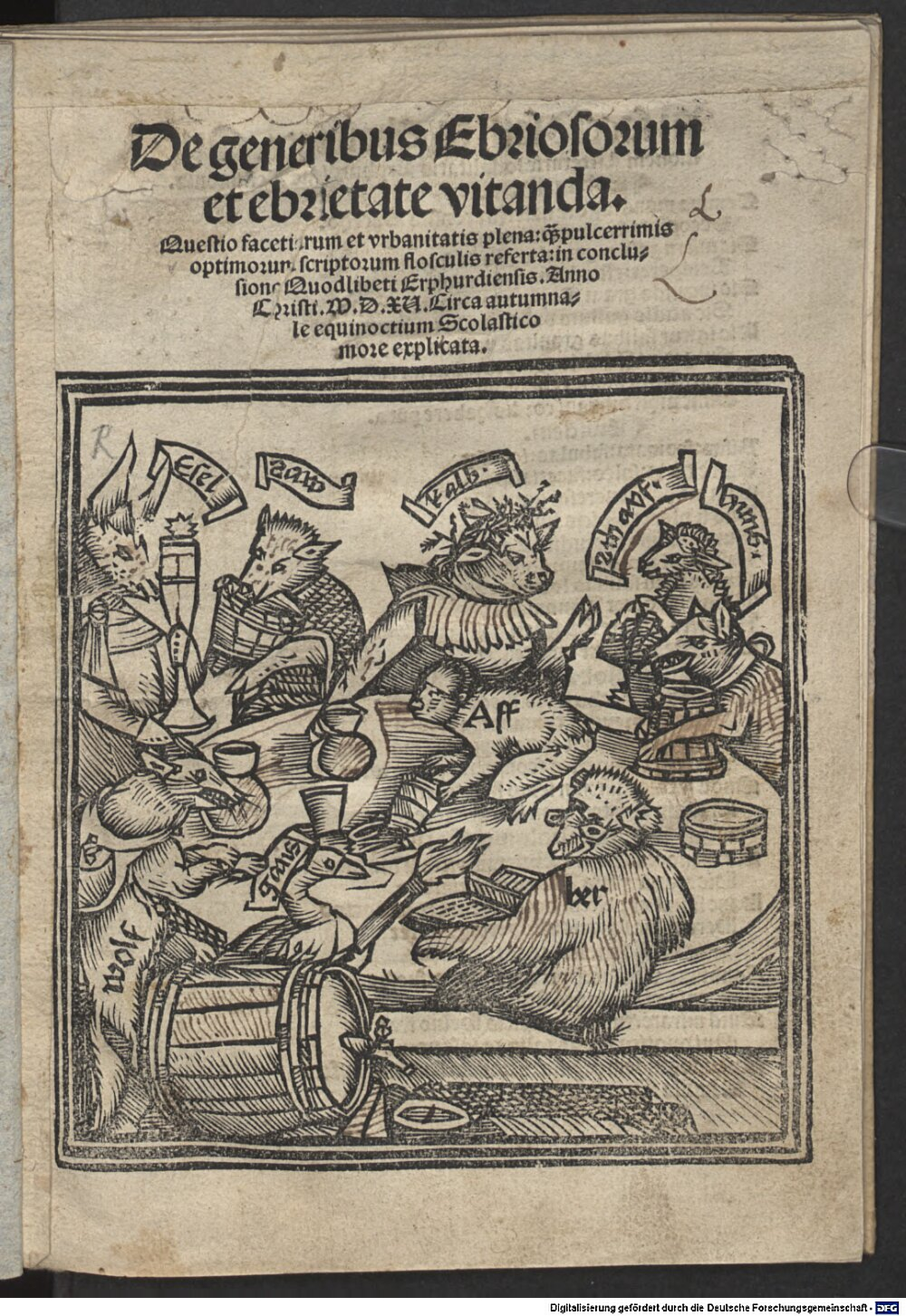Hessus, Helius Eobanus: De generibus Ebriosorum et ebrietate vitanda Nurnberge 1516 (4 L.eleg.m. 87 n)