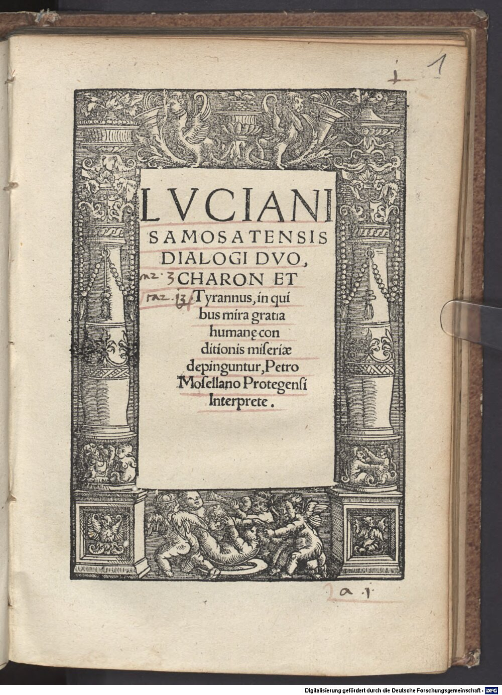 Lucianus <Samosatensis>: Lvciani Samosatensis Dialogi Dvo, Charon Et Tyrannus Hagenoae 1518 (4 A.gr.b. 887#Beibd.1)