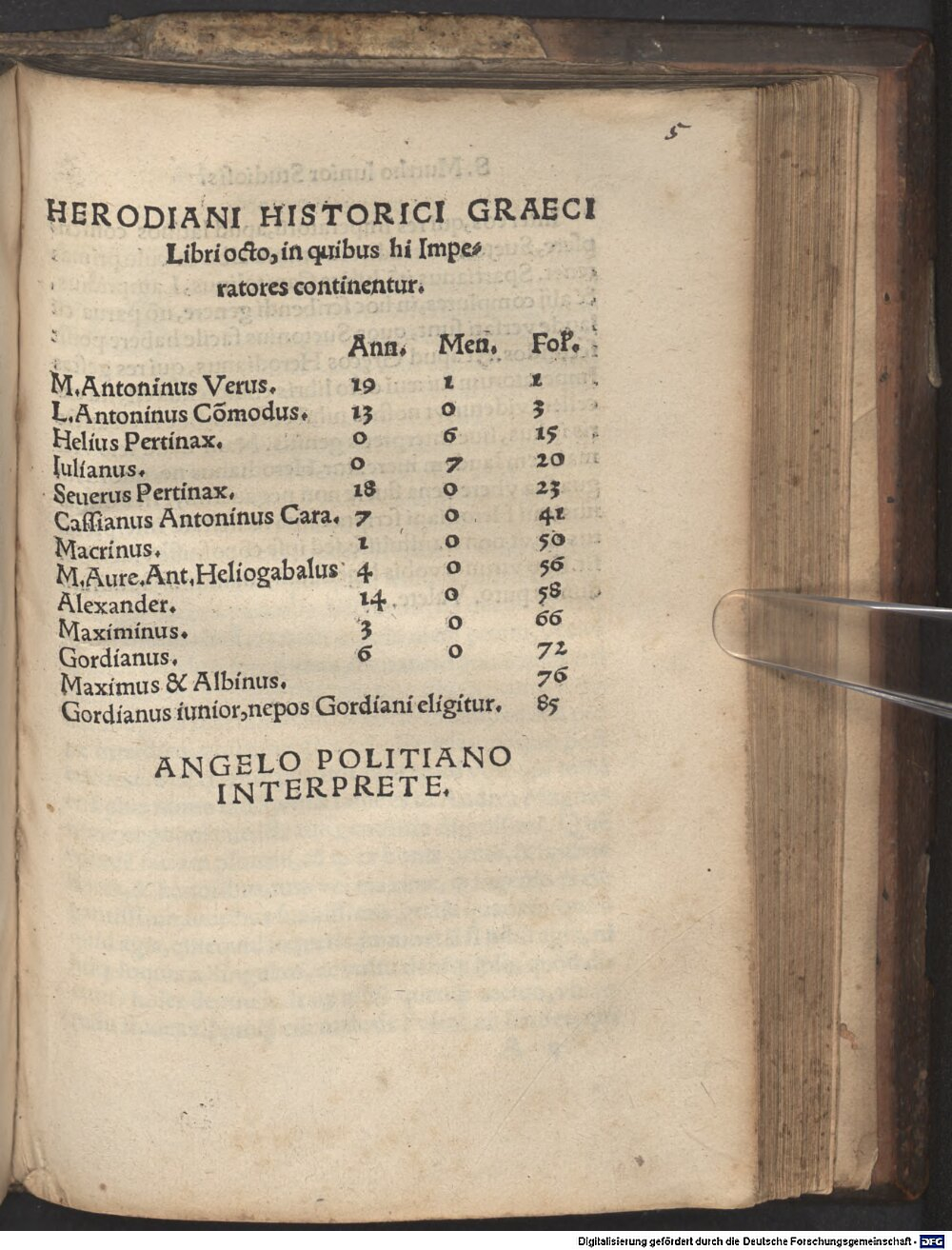 Herodianus <Historicus>: Herodiani Historici Graeci Libri octo Argentorati 1513 (Res/4 L.lat. 52 h#Beibd.4)