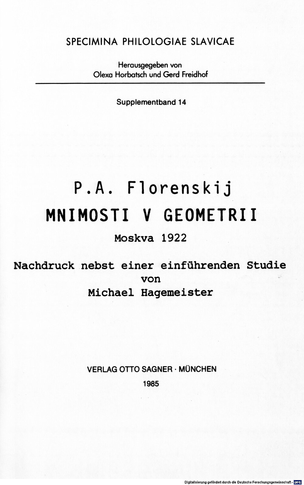 Mnimosti v geometrii :Moskva 1922