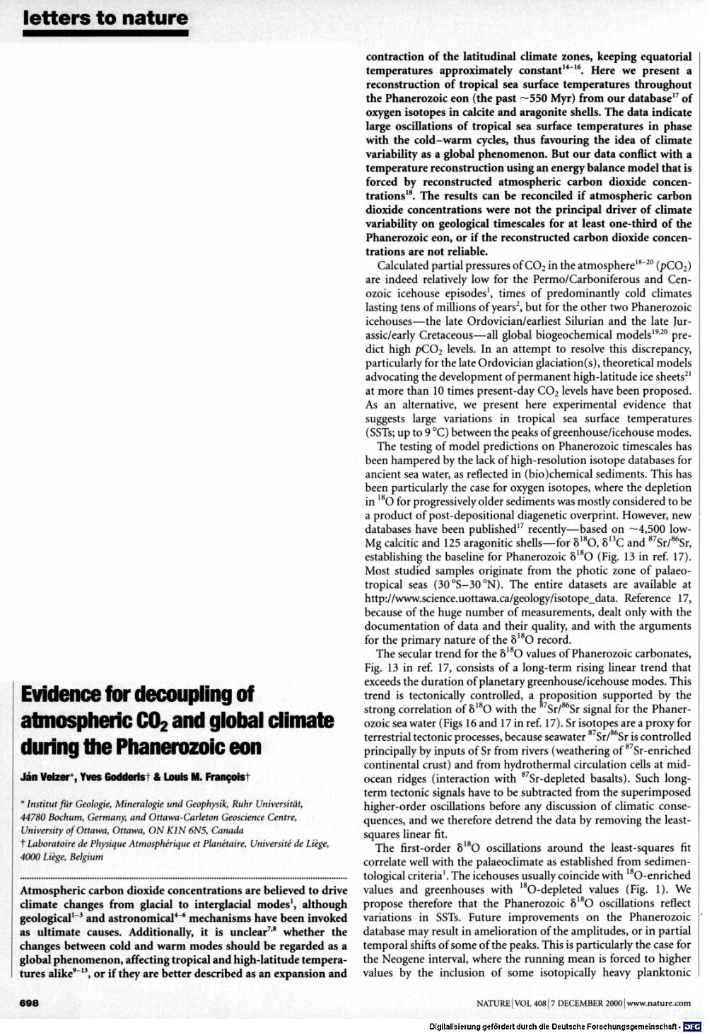 Evidence for decoupling of atmospheric CO2 and global climate during the Phanerozoic eon