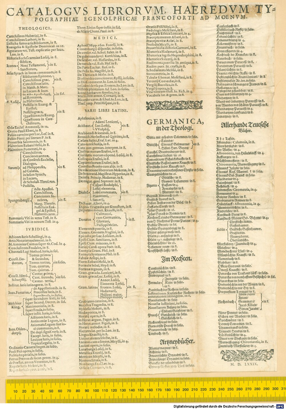 CATALOGVS LIBRORVM, HAEREDVM TYPOGRAPHIAE EGENOLPHICAE FRANCOFORTI AD MOENVM