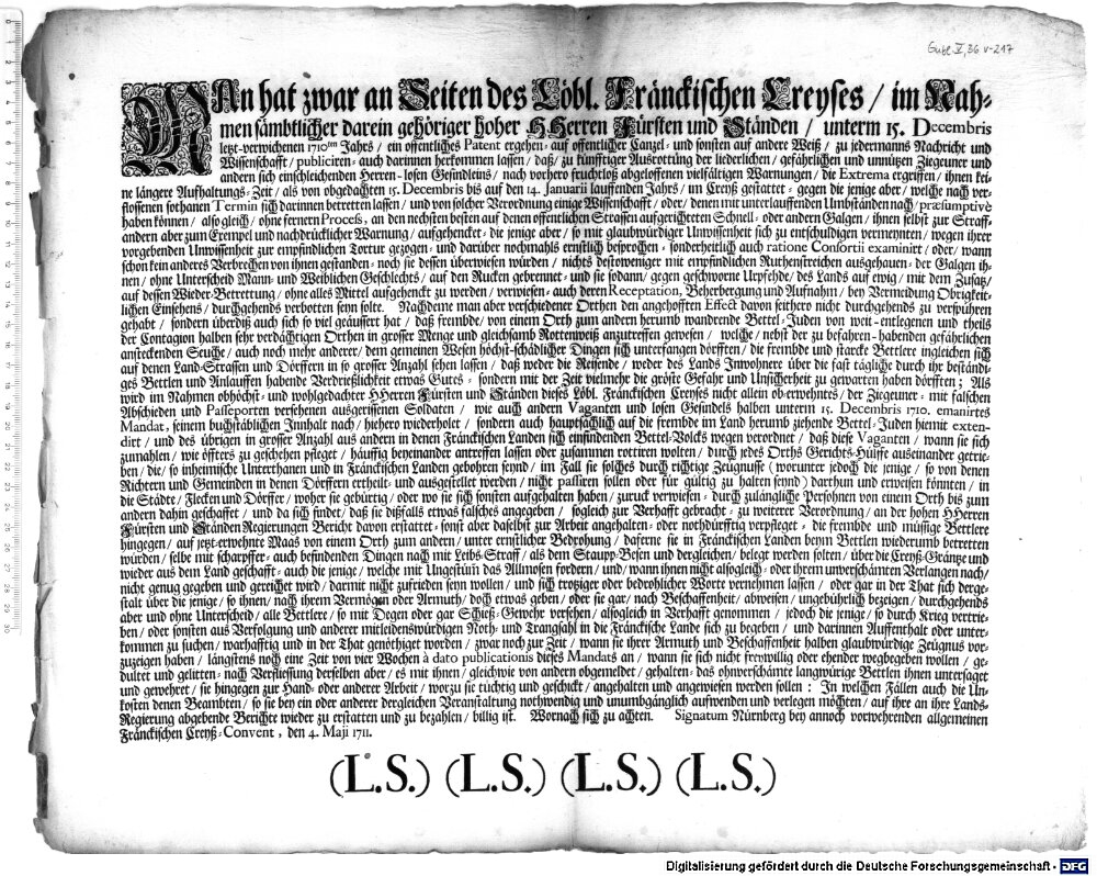 MAn has on the side of Löbl Cranching Creyses, in the vicinity of all the high Messrs. princes and stalls belonging to it, under the 15th Decembri’s last evaporated 1710th year, an open patent - on open Canzel and 'on other white, on everyone’s message and knowledge, create, publicize - also suggest that, in the future extinction of the affectionate, dangerous and useless