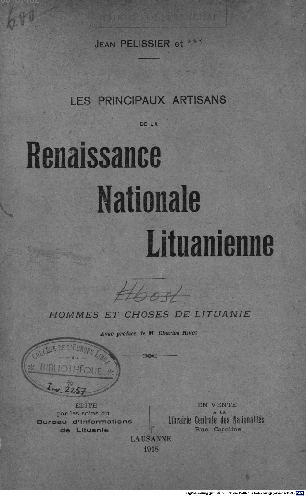 ˜Lesœ principaux artisans de la Renaissance Nationale Lituanienne :hommes et choses de Lithuanie