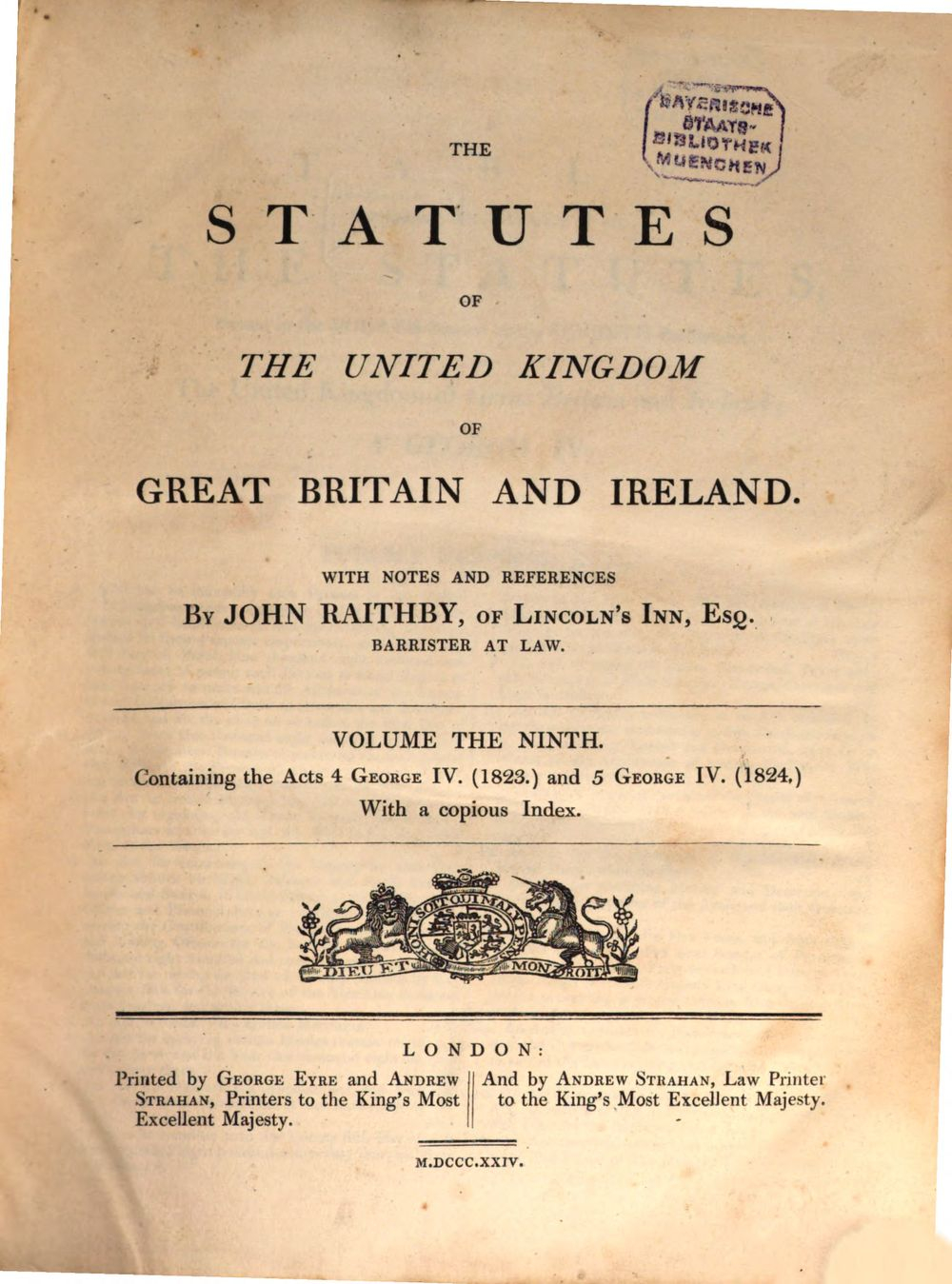 Theœ statutes of the United Kingdom of Great Britain and Ireland (1824) -  Bayerische Staatsbibliothek